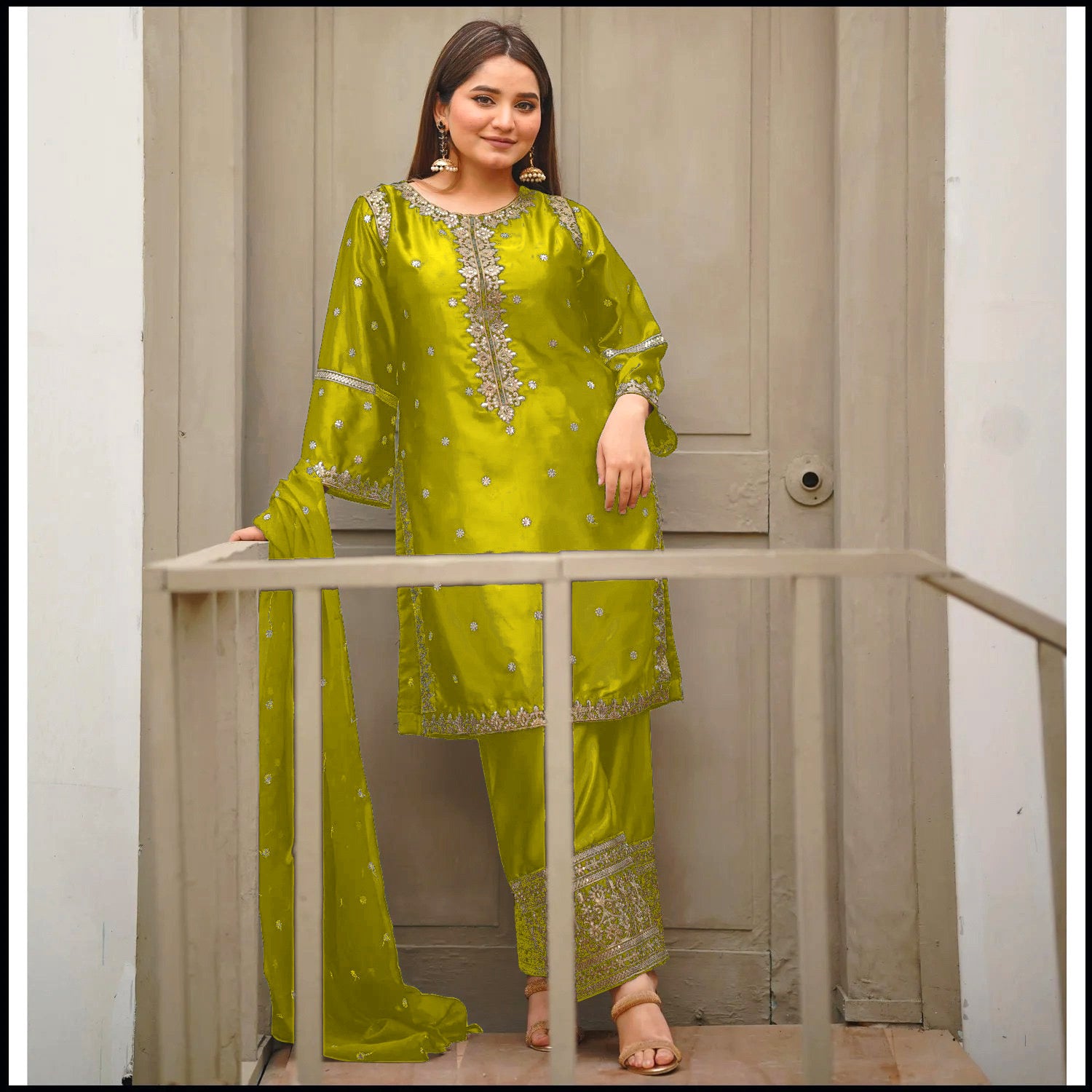 EID 2025 ARRIVAL: Neck,Sleeves Border Sequence Heavy Embroidery With Bottom Seq Emb Trouser 3Pcs