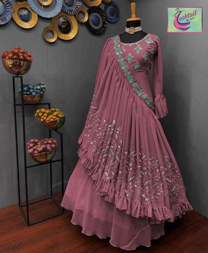 3-Step Style Fancy Maxi with fancy Embroidery touching+Miror Duppatta stylish with trouser ❤️