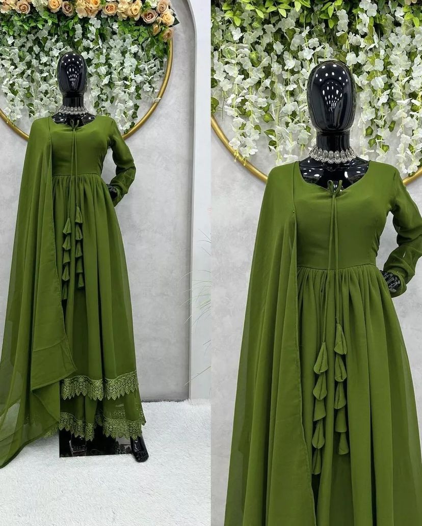 Graceful Lacework 3PCs Flare Maxi Set with Dupatta