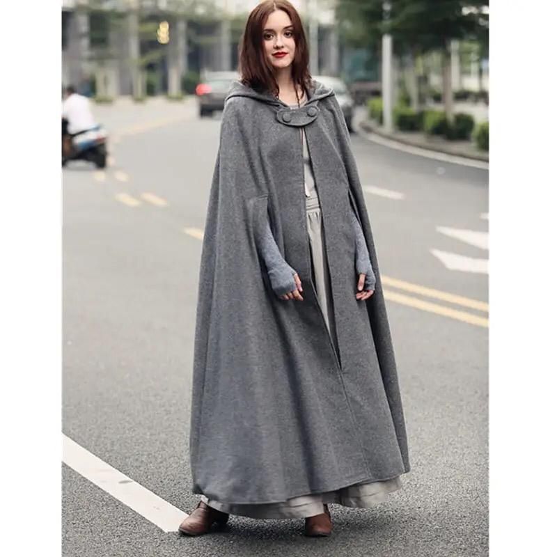 Women Stylish Long Cape Cloak Hooded Coat 🧥