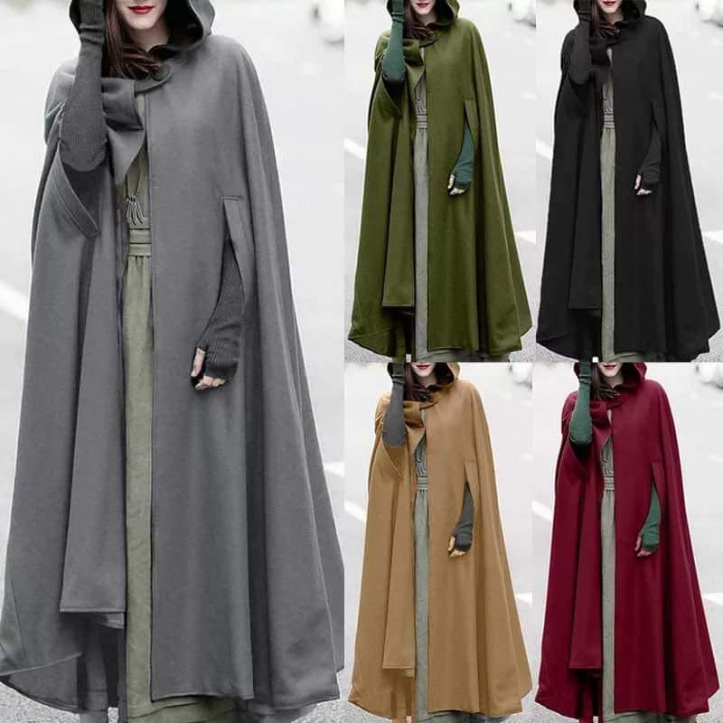 Women Stylish Long Cape Cloak Hooded Coat 🧥