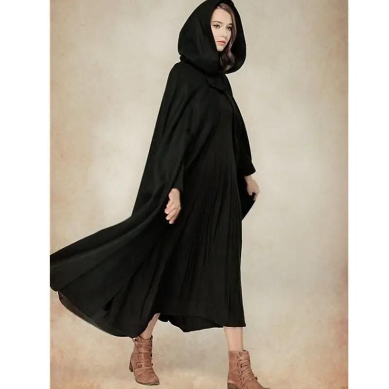 Women Stylish Long Cape Cloak Hooded Coat 🧥