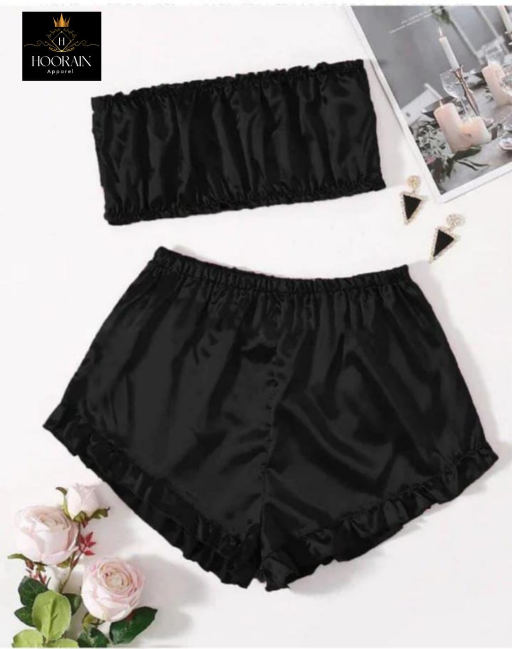 FRILL TRIM TUBE TOP & SHORTS SET