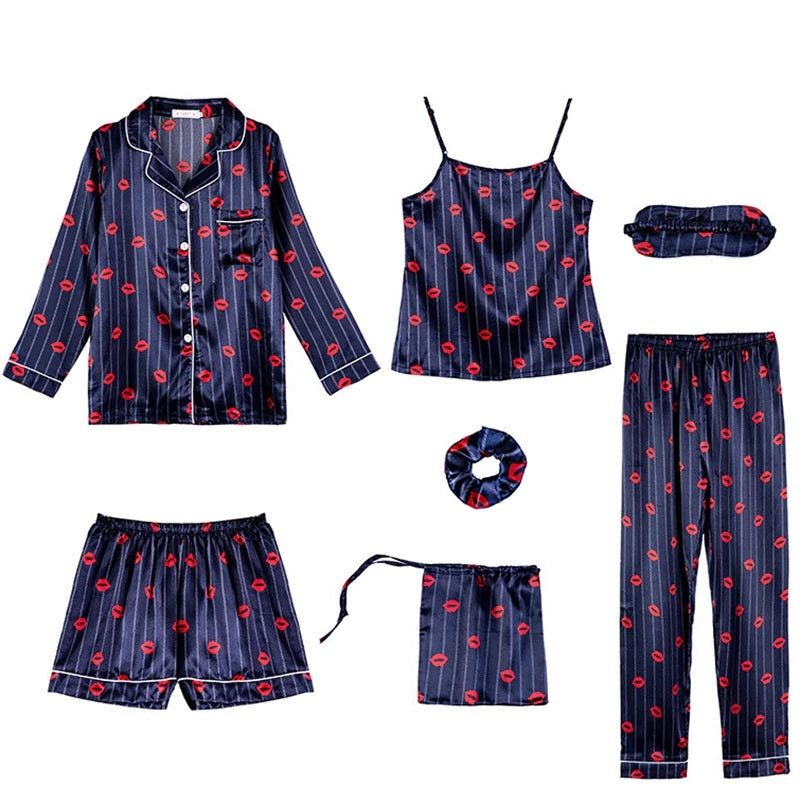 💋 Introducing: Lip Print Seven Piece Sleepwear Set!