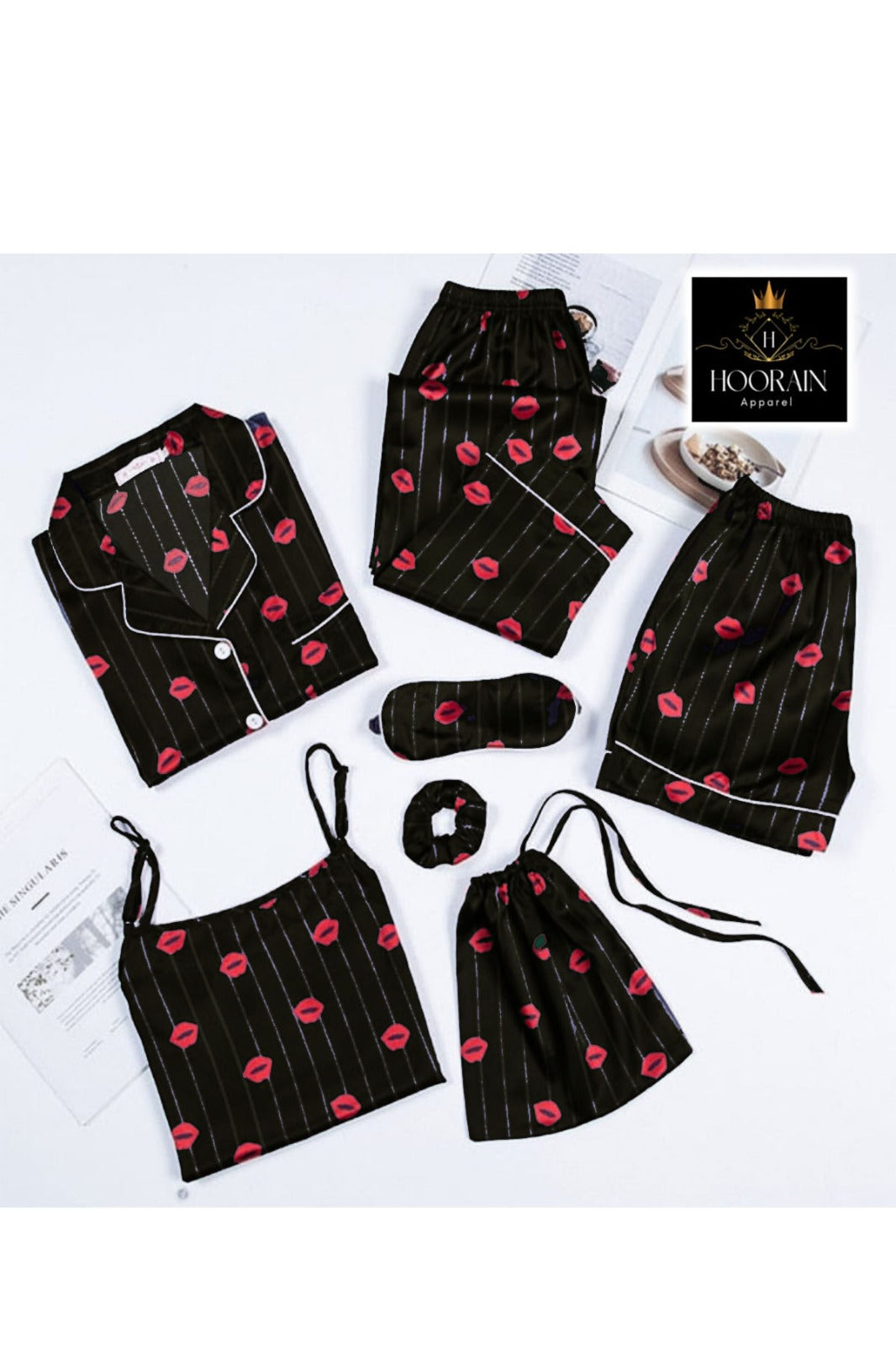 💋 Introducing: Lip Print Seven Piece Sleepwear Set!